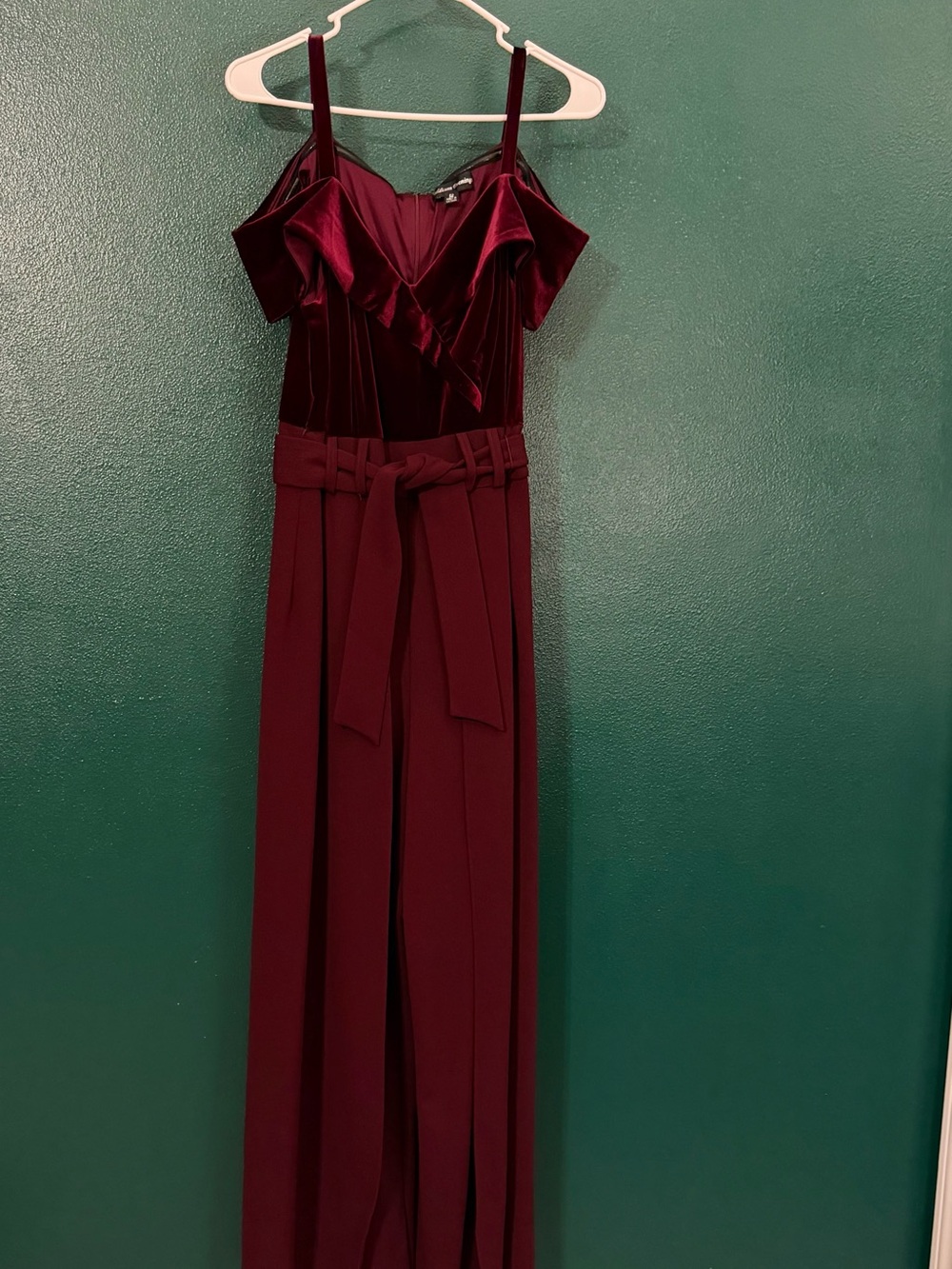 Burgundy Satin Top Wide-Leg Jumpsuit